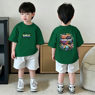 (Từ 1-12 tuổi) Áo thun ngắn tay trẻ em, Áo thun in hình hoạt hình Block Man cho bé trai, Áo cổ tròn
