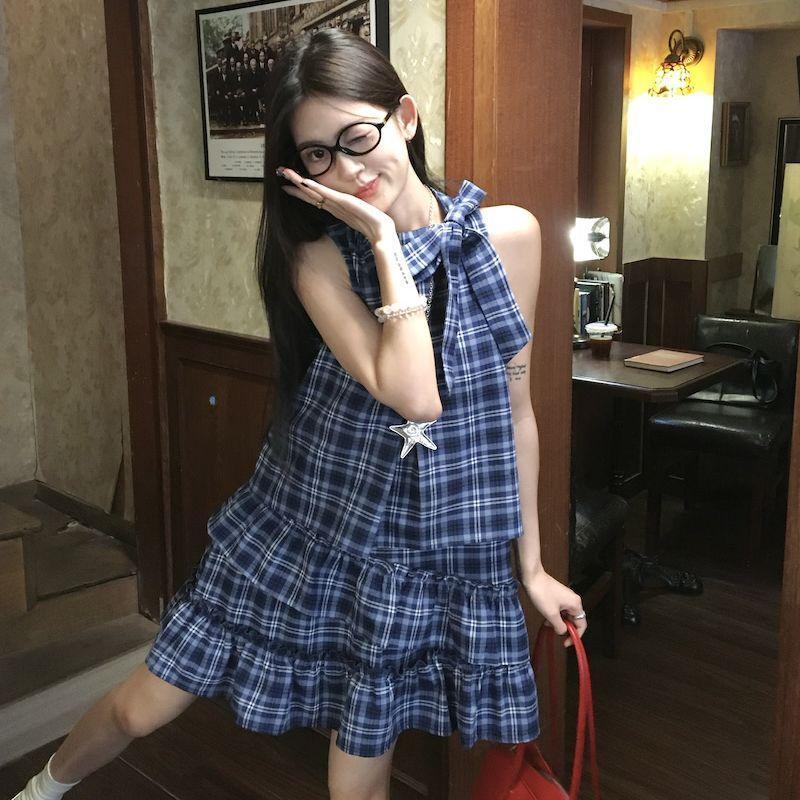 Váy bánh bèo caro không tay dáng rộng, phù hợp mùa hè - Giảm giá sốc!