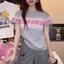 In chữ nhuộm cà vạt mùa hè mới cotton tay ngắn vai trước giảm béo Áo thun cổ tròn thông thường dành cho nữ