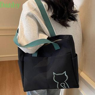 Túi Tote nylon DANBY, Túi sinh thái nhẹ thêu mèo thông thường, Túi mua sắm Túi xách sức chứa lớn Túi đeo vai nylon ngoài trời
