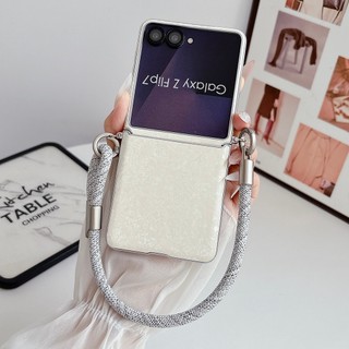 Ốp điện thoại da họa tiết vỏ sang trọng cho Samsung Galaxy Z Flip 7 FE 6 5 Flip7 Flip6 Flip5 5G Vỏ bảo vệ có dây buộc