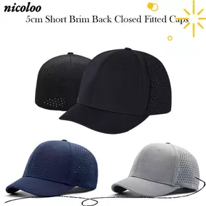 Mũ bóng chày vành ngắn NICOLOO 5cm, Mũ che nắng kín màu trơn thoáng khí, có thể điều chỉnh độ đàn hồi thông thường Mũ che nắng cứng Unisex
