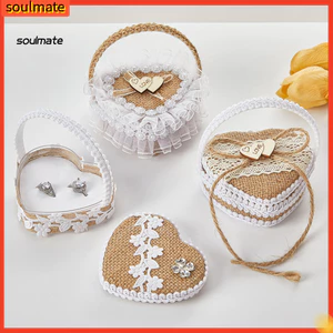 Linh hồn| Hộp đựng nhẫn di động Hộp đựng nhẫn hình trái tim Hộp đựng nhẫn cưới di động có ren Trang trí bằng bọt mềm Tay cầm mang theo – Giỏ gối nhẫn thanh lịch để đính hôn với hôn nhân