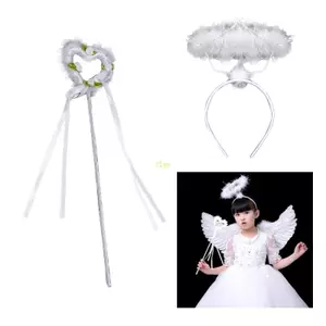Flgo Feather Angel Halos Băng đô và Cây đũa phép thiên thần Halloween Trang phục hóa trang