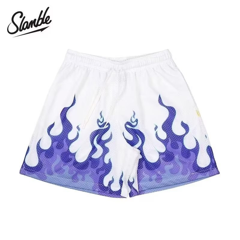 Quần short bóng rổ lưới in ngọn lửa dành cho nam khô nhanh thoáng khí