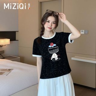 【MIZIQI】Áo thun ngắn tay in tie-dye 100% cotton cho nữ, áo cổ tròn giúp vóc dáng thon gọn cho mùa hè