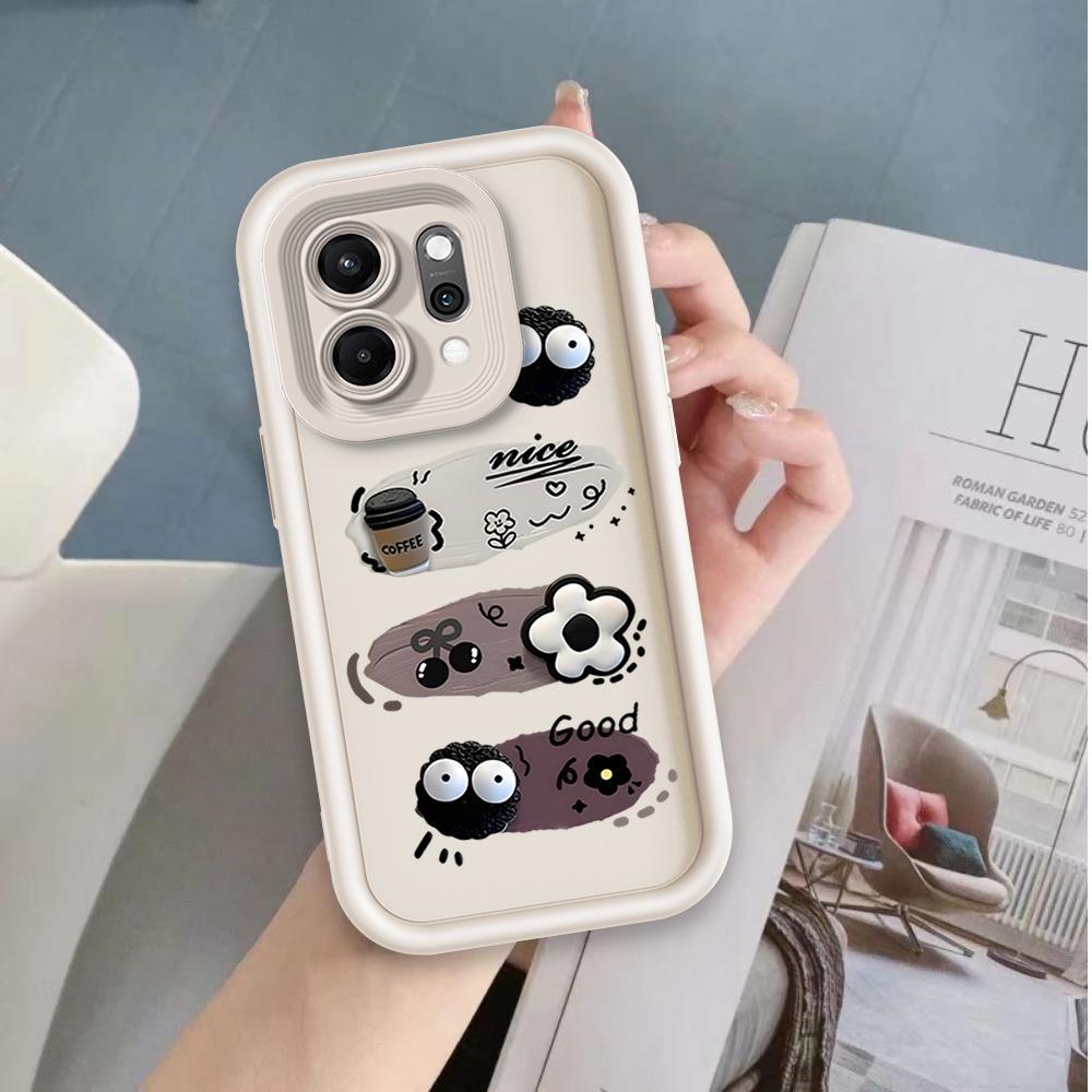 Ốp Lưng Cho OPPO Reno 6 8 10 11 12 13 14 15 F Pro Phim Hoạt Hình Silicon Mềm Vỏ Điện Thoại TPU Đen Bóng Than Thiên Thần Mắt Chống Sốc Ốp Lưng