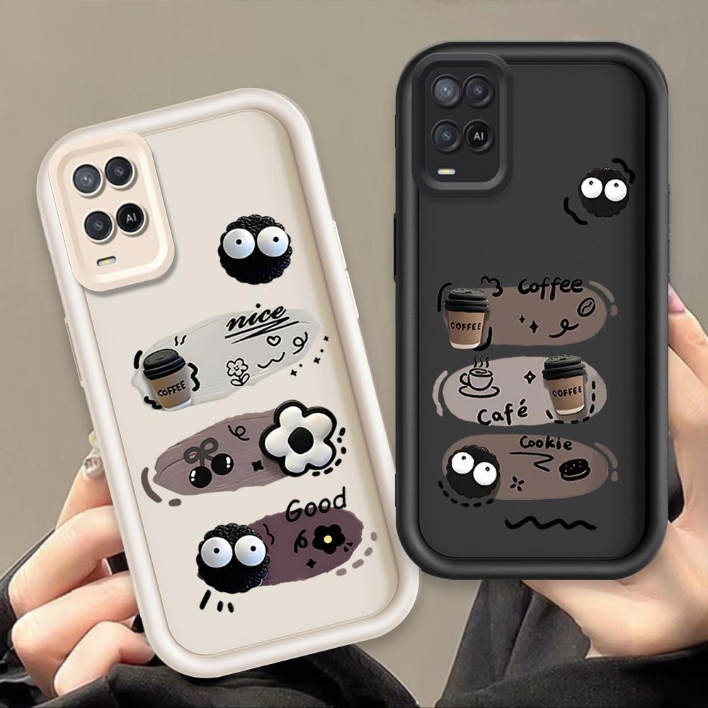 Ốp Lưng Cho OPPO A54 4G Hoạt Hình Silicon Mềm Mại Đáng Yêu Ốp lưng TPU Đen Bóng Than Mắt Thiên Thần Ốp Lưng Chống Sốc