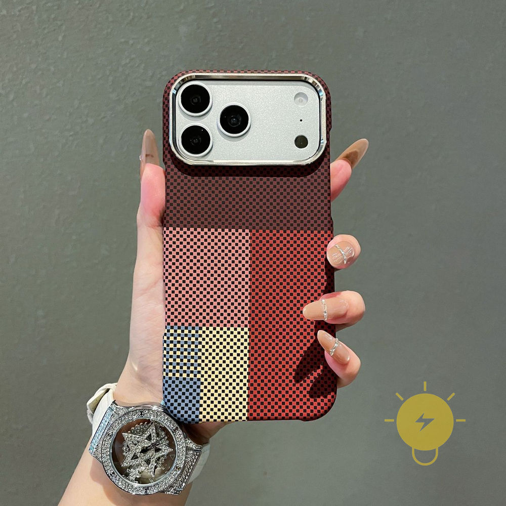 Phone Case For iPhone 17 Pro Max 16 15 14 13 PC TPU Magnetic Hard Grid Aesthetic Korean Cute