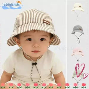 Mũ chống nắng trẻ em EBINLANDS, Mũ xô trẻ em có thể điều chỉnh thoáng khí, Mũ Cotton rộng vành sọc Panama mùa hè