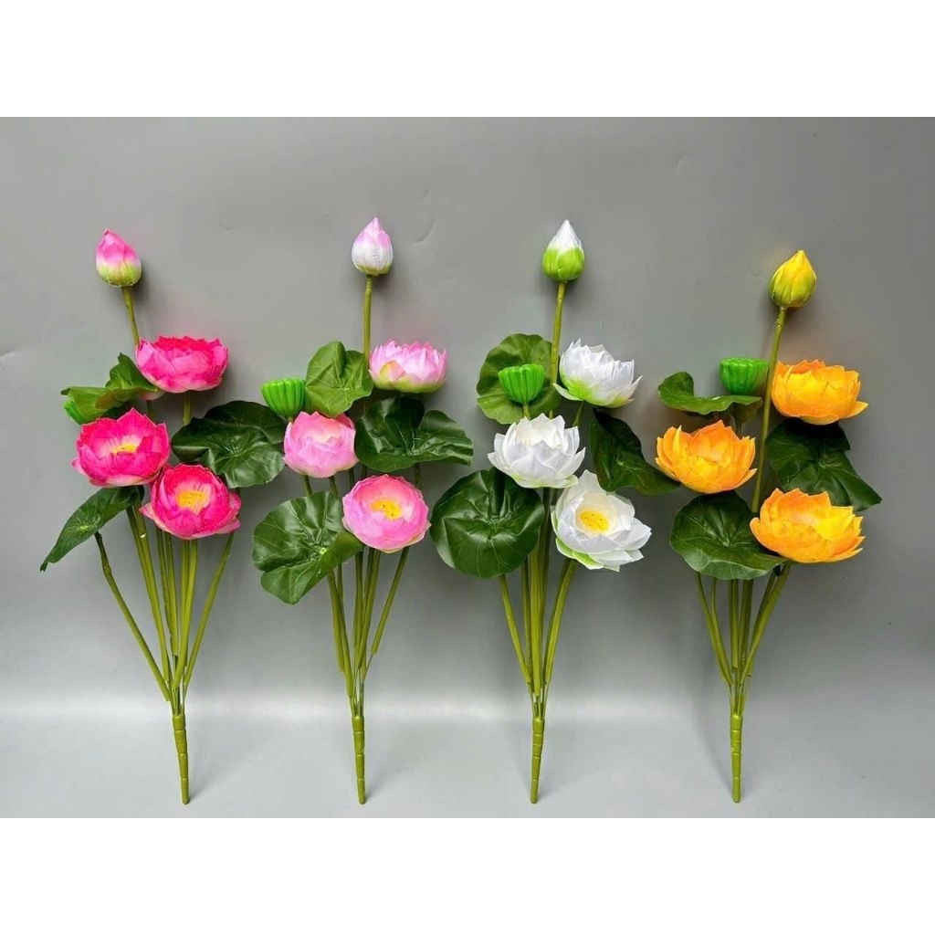 (1 cành/chùm) cành hoa sen giả dùng làm đạo cụ múa biểu diễn văn nghệ, Đạo cụ phụ kiện Nguyễn Nhật