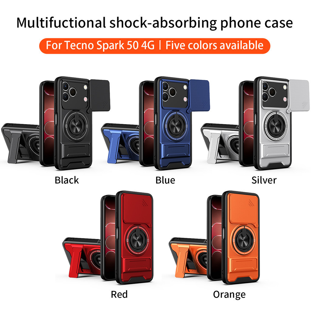 Ốp Điện Thoại Đa Năng Sang Trọng Thích Hợp Cho Tecno Spark 50 40 30 20 Pro 4G Dây 360°Giá đỡ vòng có vỏ máy ảnh Vỏ bảo vệ toàn diện chống sốc