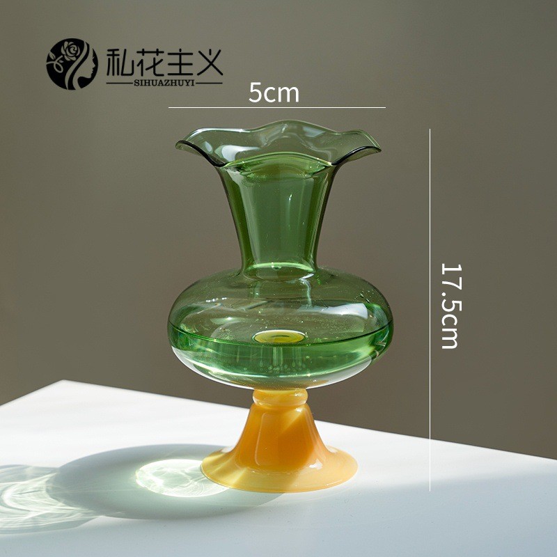 bình hoa thủy tinh màu xanh lá phong cách vintage pháp lọ hoa decor phòng khách sang trọng bình bông miệng bèo thiết kế cao cấp