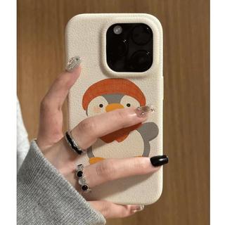 Red Scarf Penguin cho iPhone 17promax trường hợp iPhone 14/13/12 giả da kết cấu