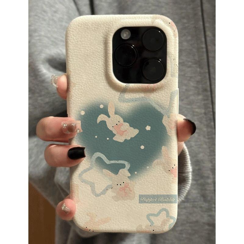 Blue Heart Star Miffy Rabbit cho iPhone 17promax trường hợp iPhone 14/13/12 giả da kết cấu