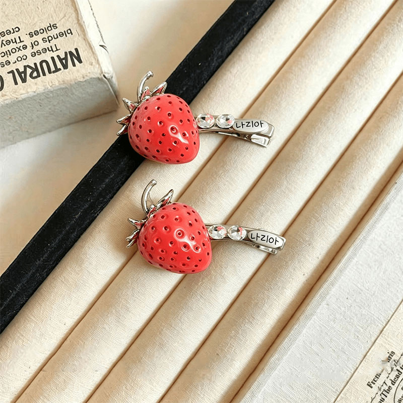 Barrettes tóc dâu tây cổ điển, Phụ kiện tóc trái cây Kawaii, Kẹp bên chống trượt để sử dụng hàng ngày & tiệc tùng