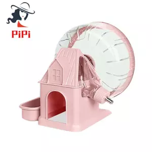Bánh xe tập thể dục Hamster yên tĩnh 4 trong 1, Nhà Hamster đa chức năng có bánh xe chạy bộ, Chai nước, Bát thức ăn màu hồng