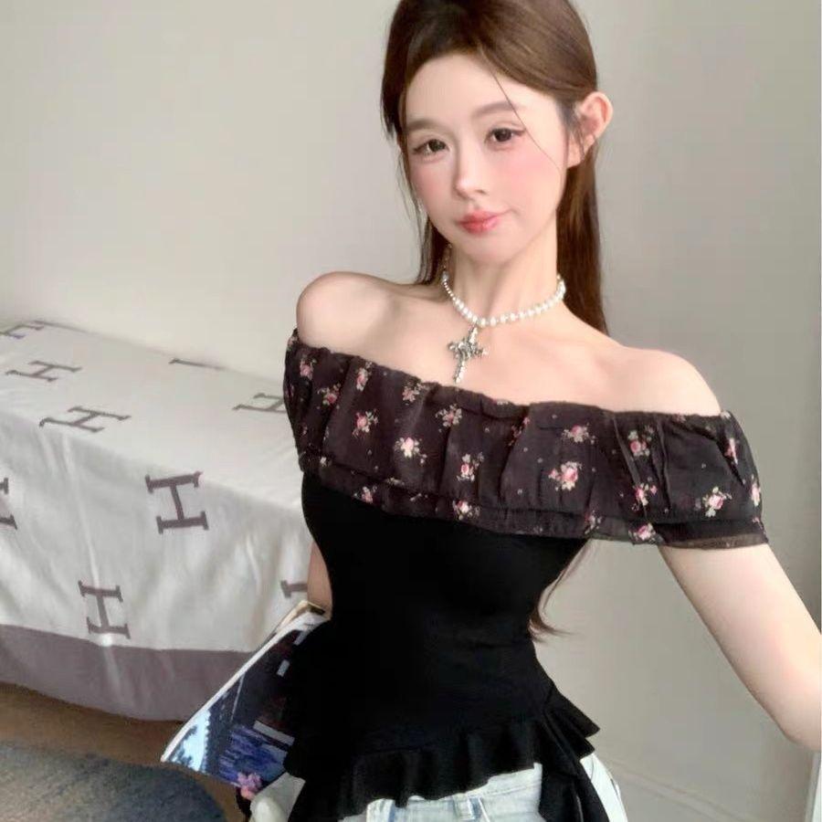 [Bán chạy nhất] Áo thun ngắn tay hoa xù không đều bán chạy dành cho nữ mùa hè Pure Desire Hot Girl một vai nhỏ Top đẹp độc đáo