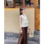 Set áo trắng sát nách viền ren form rộng 2 lớp + quần suông nâu lưng thun ống rộng có túi MyaHouse
