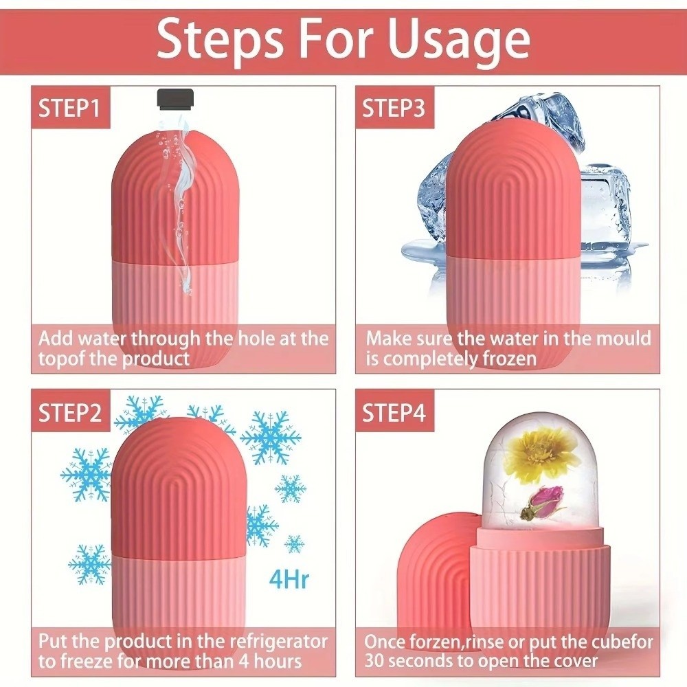Khuôn làm đá viên mặt GILL, Con lăn đá mặt tự làm bằng silicon, Dụng cụ Massage làm đẹp tẩy lông mặt để chăm sóc sắc đẹp và da
