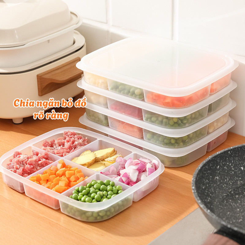 Khay Đựng Thực Phẩm Chia Ô Có Nắp, Hộp Bảo Quản Thực Phẩm Trong Tủ Lạnh