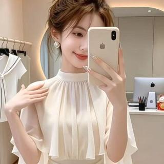Áo sơ mi voan kiểu Pháp dành cho nữ mùa hè Áo choàng cổ tròn tay áo búp bê dáng hẹp Phong cách nhẹ nhàng dáng ôm hơn Niche Phong cách thời trang