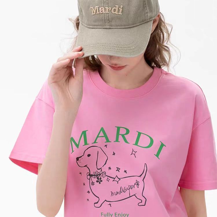 Mardi Dachshund In Hình Cotton Nguyên Chất Thường Ngày Phù Hợp Với Tay Ngắn Mùa Hè Phiên Bản Hàn Quốc Cổ Tròn T-