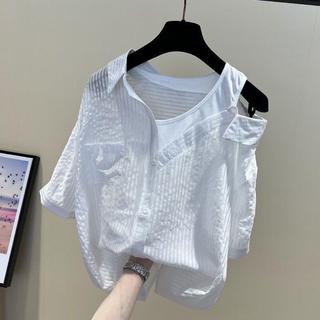 [Hàng mới về] Niche Thời trang Phong cách phương Tây Sọc giảm tuổi tác Off-the-Shou