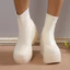 Tăng Chiều Cao 10cm cos Giày Bốt Trắng Nhỏ Đế Dày Mỏng Hơn Nhìn Đàn Hồi Giày Bốt Béo Chân Size Lớn Giày Nữ