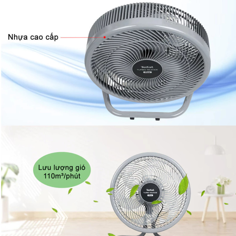 Quạt sàn Tefal Turbo Silence Plus 80W  6 Cánh - Chế độ yên tĩnh - Làm mát nhanh - Bảo hành 24 tháng