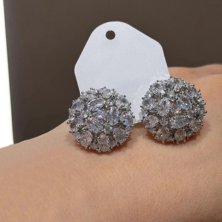 Châu Âu Mỹ ins Bông Tai Zircon Tròn Phong Cách Mới Nữ
