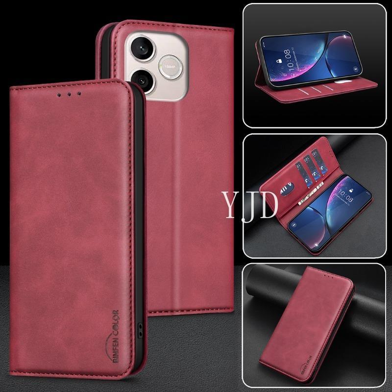 YJD Ốp Lưng Cho Honor 600 Lite Màu Trơn Họa Tiết Cao Bồi Da Khe Cắm Thẻ Vô Hình Khóa Từ Tính Chống Rơi Vỏ Điện Thoại