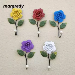 Móc treo chìa khóa hoa hồng MARGREDY, móc tường đơn/đôi, giá treo kim loại sáng tạo, lắp đặt lên tường