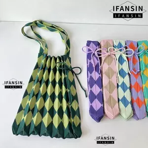 Túi đeo vai dệt kim IFANSIN, Túi tote dệt đèn lồng trái tim, phong cách đơn giản có thể tái sử dụng Dây lưới sinh thái có thể gập lại Túi xách mua sắm