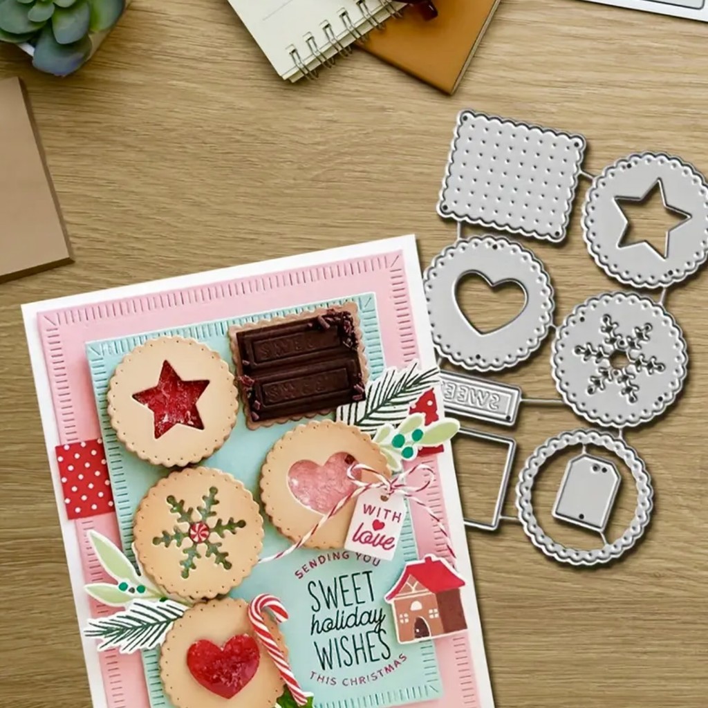Cookie Hình Kim Loại Thép Carbon Cắt Khuôn Handmade DIY Album Ảnh Thiệp Chúc Mừng Cắt Chết Giấy Thủ Công Sổ Lưu Niệm Dập Nổi Khắc Bản Mẫu