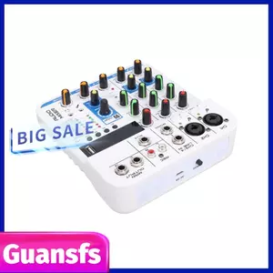 Guansfs Bàn điều khiển trộn 4 kênh Eujgoov nhỏ gọn có Bluetooth USB MP3 Hiệu ứng DSP Nguồn ảo 48V XLR 6,35 mm 3,5 mm Đầu vào để phát trực tiếp Ghi âm karaoke tại nhà (Trắng)
