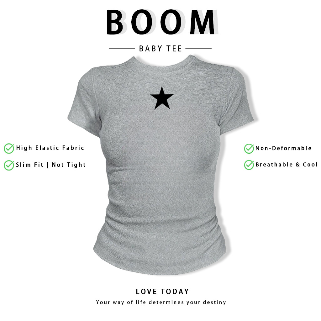 BOOM Áo Baby Tee Nữ Cotton Ôm Body-Áo Thun Ngắn Tay Y2K In Hình PhongCách Mùa Hè, Cổ Tròn Hàng Đầucách hàn quốc phongF89