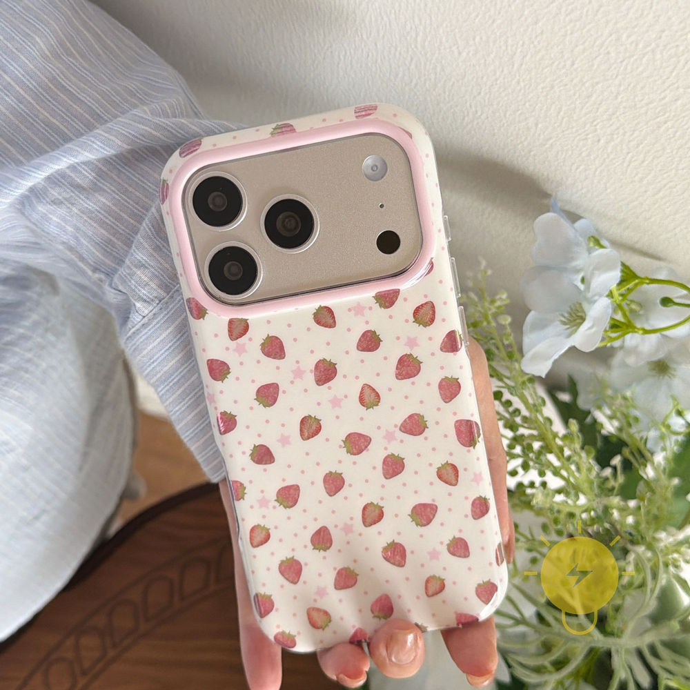 Phone Case For iPhone 17 Pro Max 16 15 14 13 TPU Pink Polka Dot Strawberry Polka Dot Aesthetic Korean Cute