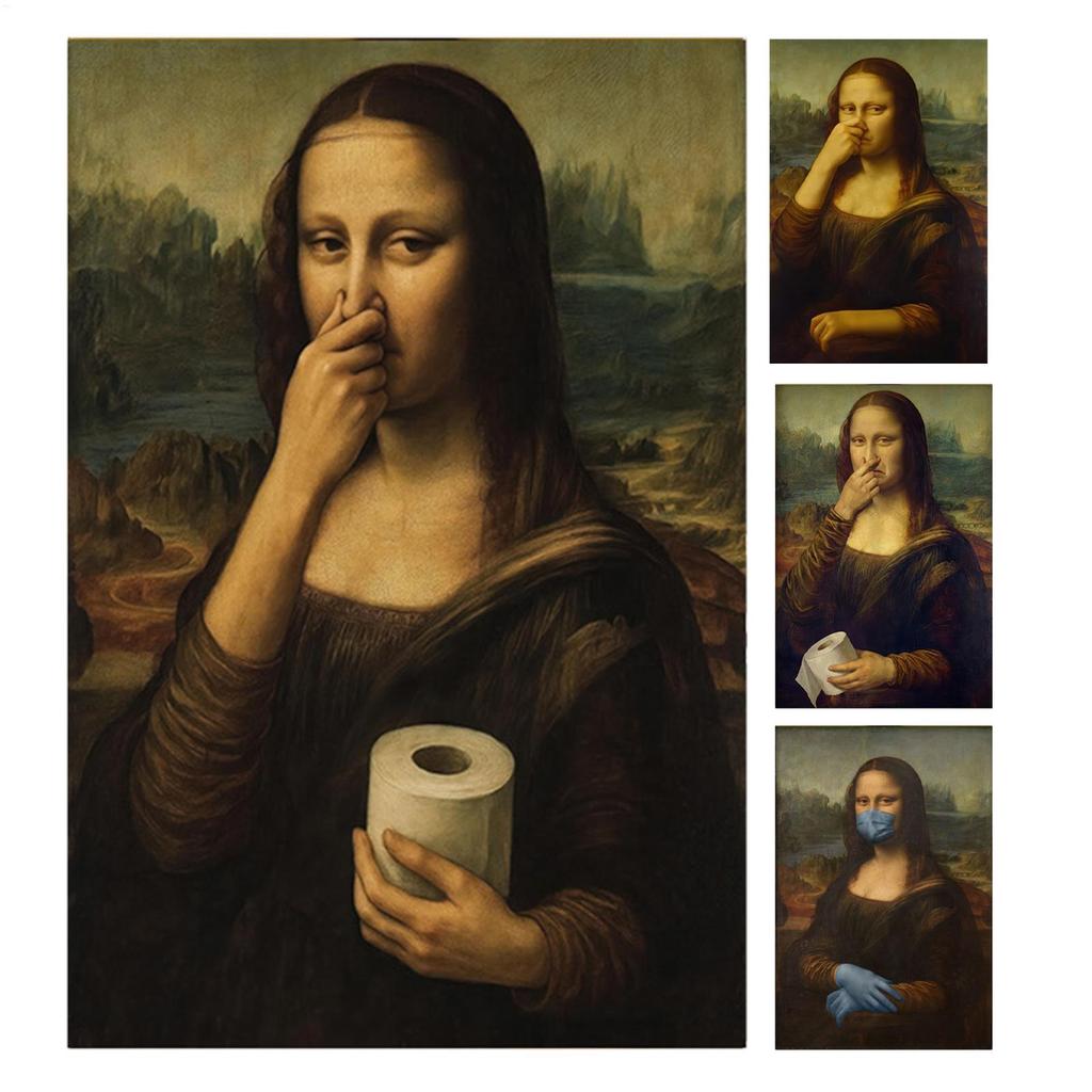 Ngộ nghĩnh Mona Lisa Phòng Tắm Canvas Treo Tường Nghệ Thuật Pinching Mũi Trang Trí Tường Mona Lisa Tranh Cổ Điển Hình Ảnh Cho Trang Trí Nhà mueadsyvn