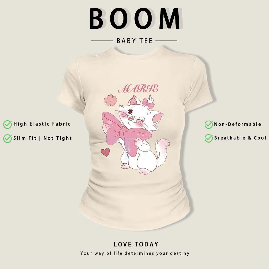 BOOM Áo Baby Tee Nữ Cotton Ôm Body-Áo Thun Ngắn Tay Y2K In Hình PhongCách Mùa Hè, Cổ Tròn Hàng Đầucách hàn quốc phongE06