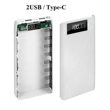 Box sạc dự phòng chân cắm Type-C 8 cell dùng pin 18650 có LCD (Đen), khung pin dự phòng 8 cell,hộp đựng pin dự phòng