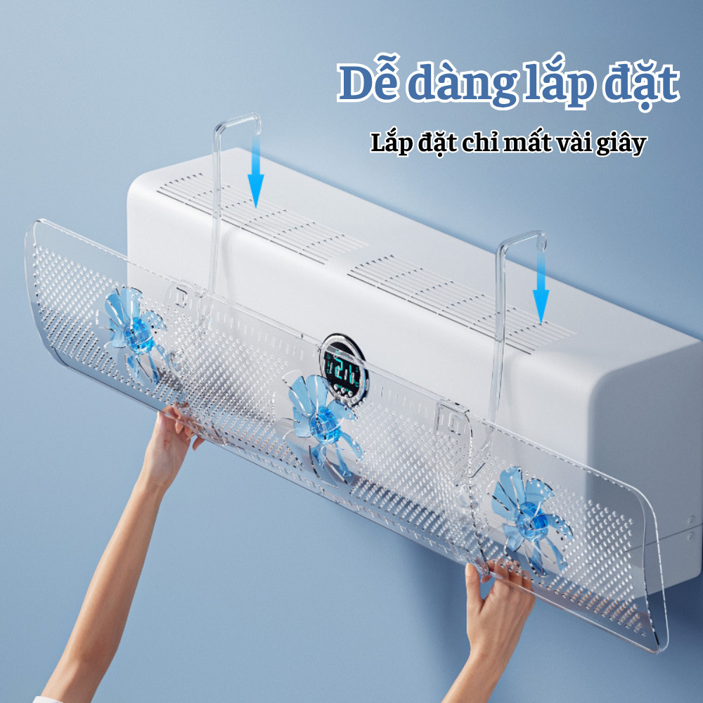 Tấm Cản Gió Máy Lạnh Trong Suốt Khuyếch Tán Bằng 3 Quạt Xoay Tránh Gió Lạnh Trực Tiếp, Lắp Đặt 1 Giây Không Đọng Nước