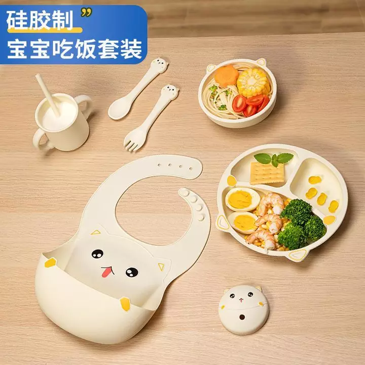 Bộ Đồ Ăn Cho Bé Ngăn Đĩa Bộ Bát Cho Bé Thìa Thực Phẩm Bổ Sung Cho Bé Bộ Đồ Ăn Silicon Có Nĩa Thìa Bộ Cho Bé Ăn