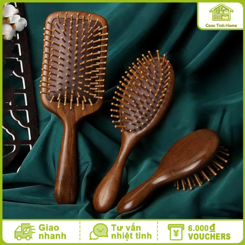 Lược Gỗ Đàn Hương Massage Đầu - Chải Mượt, Bảo Vệ Chân Tóc, Giảm Rụng Gãy, Cho Tóc Chắc Khỏe