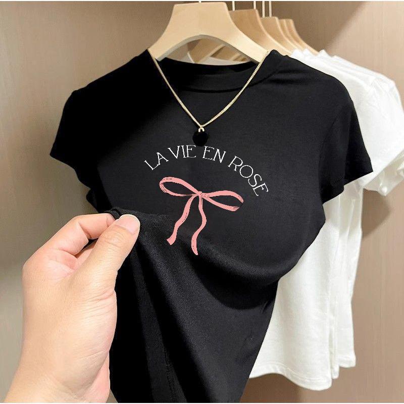 BOOM Áo Baby Tee Nữ Cotton Ôm Body-Áo Thun Ngắn Tay Y2K In Hình PhongCách Mùa Hè, Cổ Tròn Hàng Đầucách hàn quốc phongE39