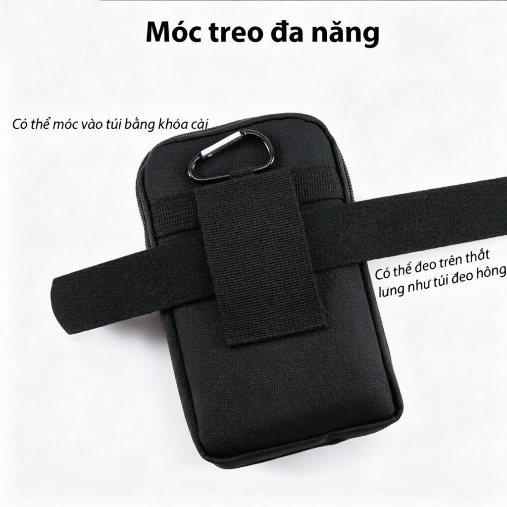 【COD】Túi đeo hông nam màu đen 3 ngăn kiểu dọc, chất liệu canvas, chống thấm nhẹ, đựng tiền điện thoại chìa khóa gọn gàng