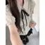 Áo sơ mi sọc và bộ đồ váy cạp cao co giãn, phong cách Nhật Bản Preppy