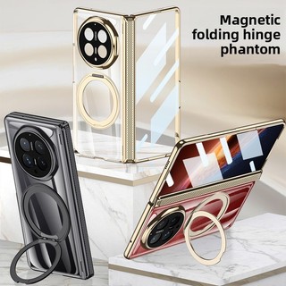 Vỏ mạ trong suốt Funda có giá đỡ vòng Nagnetic xoay cho Honor Magic V6 V5 Vỏ bản lề có vỏ phim cường lực
