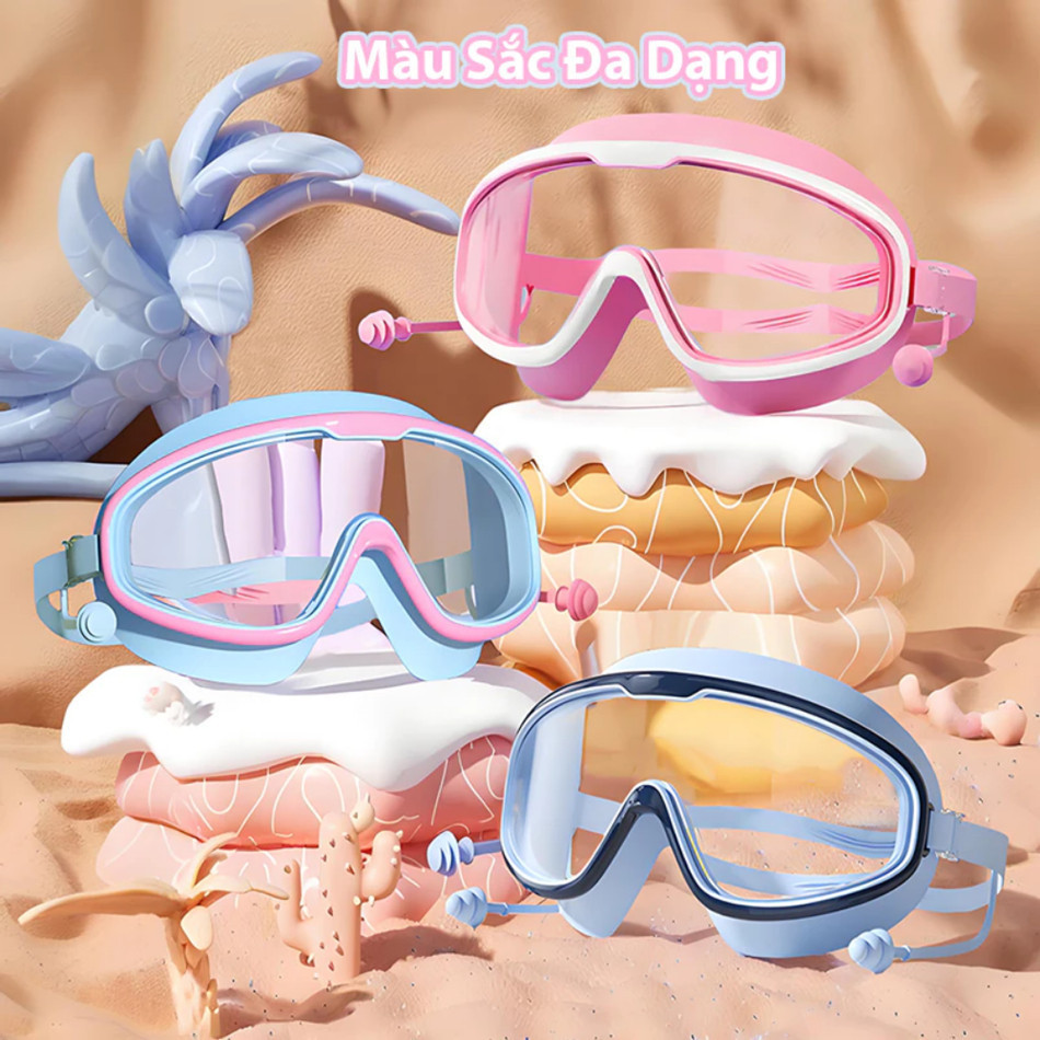Kính Bơi Chống Nước Chống Mờ Cho Bé Kính Bơi Silicone Mềm Chống UV, Dây Đeo Điều Chỉnh, Nhiều Màu Dễ Thương