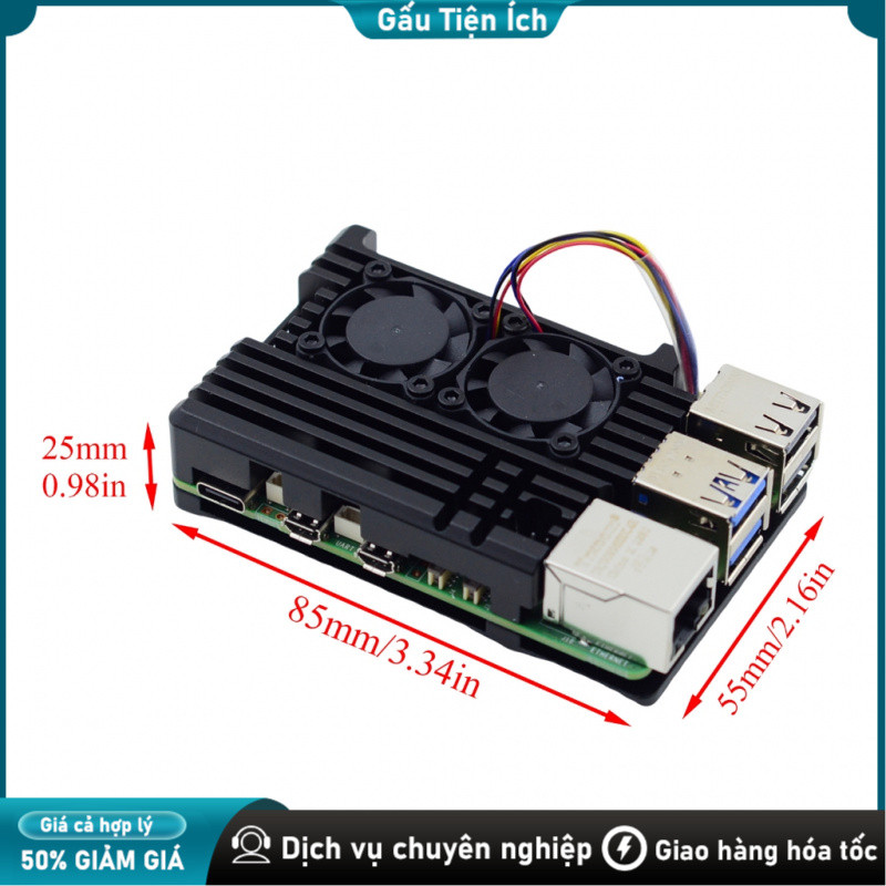 Hộp đựng Raspberry Pi 4 bằng hợp kim nhôm tản nhiệt tốt Có quạt tản nhiệt،Tản nhiệt vượt trội, tránh quá nhiệt